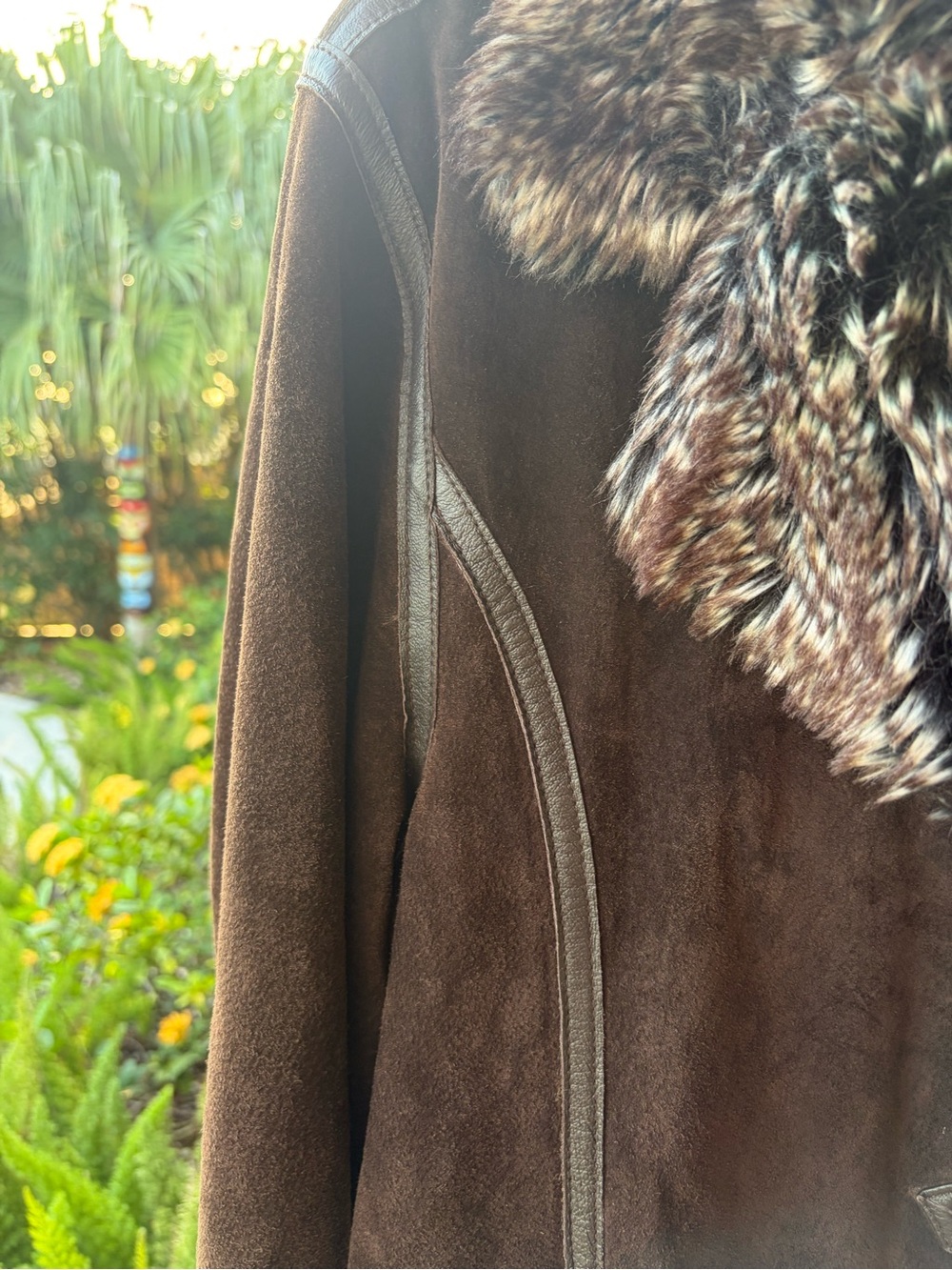 Vintage Penny Lane Y2K Genuine Brown Suede Leather Jacket Fur Slimming SZ XL - Picture 3 of 9